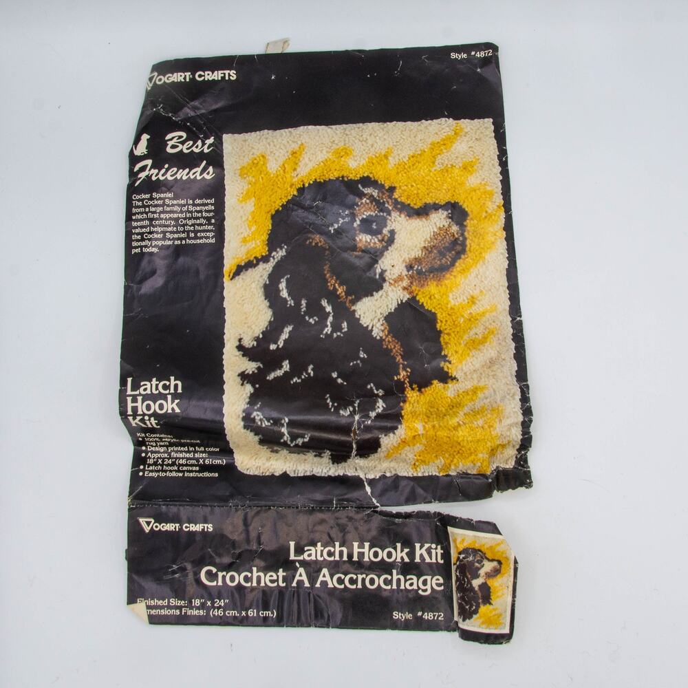 Vintage Vogart Latch Hook Kit Best Friends Dog 18x24 Open Box Complete